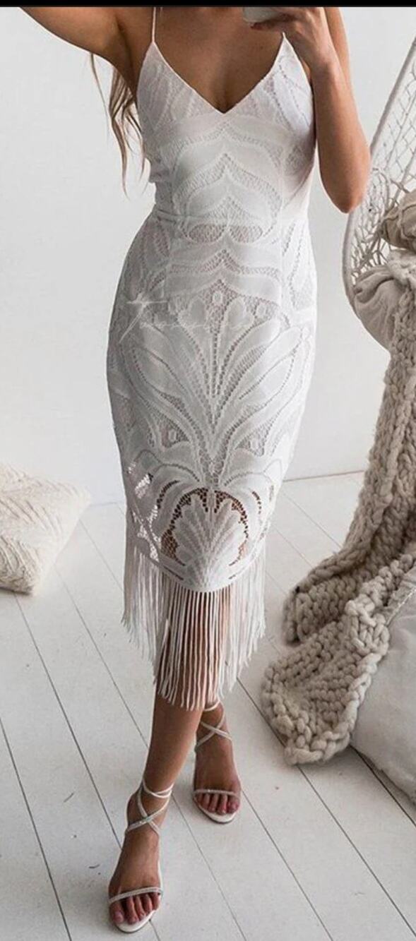 Two Sisters Khaleesi white lace fringe lace up dress Size 4 Boho Feminine Bridal